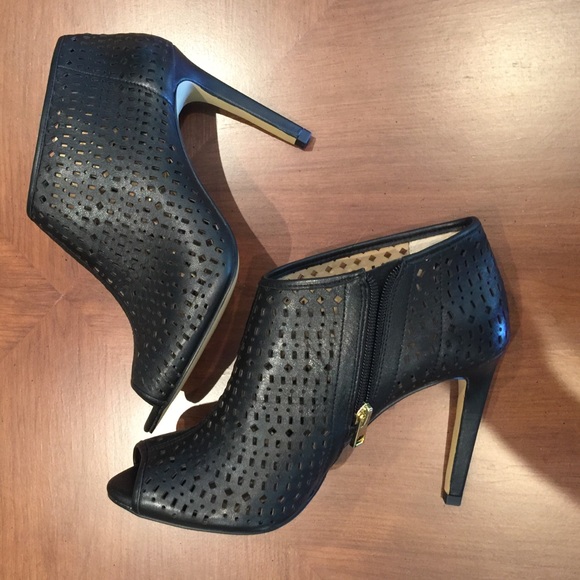 Ann Taylor black open toe high heel bootie