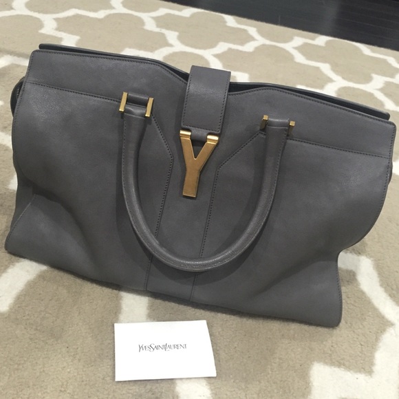 YSL Cabas Chyc in grey Tags and black YSL dust bag