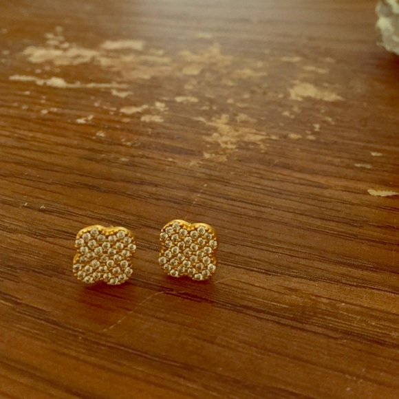 Frieda Rothman gold vermeil pave clover studs
