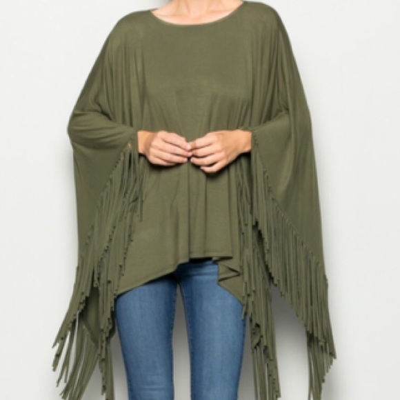 ☃️☃️HP 22/6☃️☃️New- Dark Olive Hanky Poncho Top - Picture 2 of 4