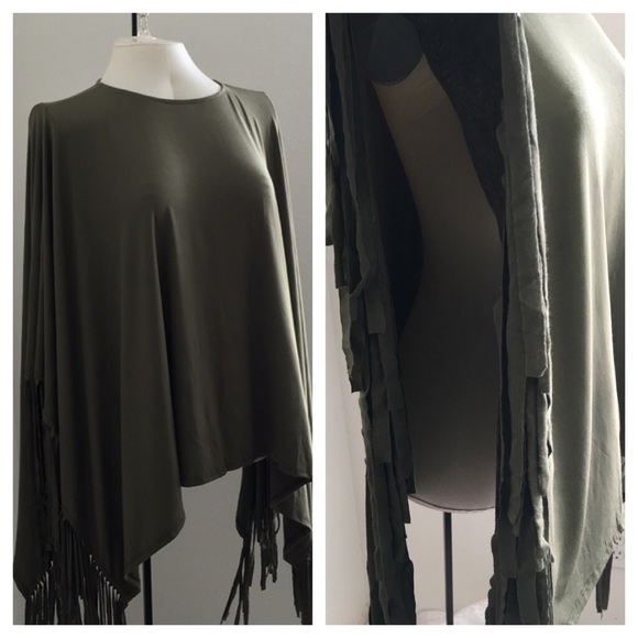 ☃️☃️HP 22/6☃️☃️New- Dark Olive Hanky Poncho Top - Picture 4 of 4