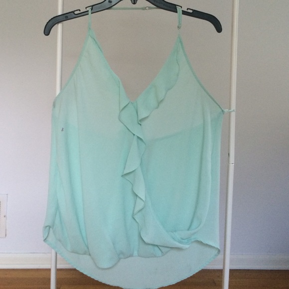 ASTR Aqua Halter Top with Faux Wrap & Ruffles - Picture 2 of 5