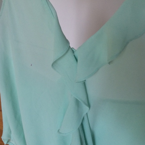 ASTR Aqua Halter Top with Faux Wrap & Ruffles - Picture 3 of 5
