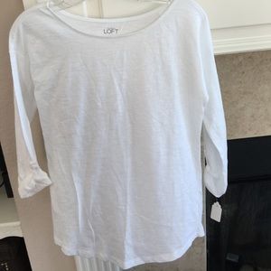 LOFT XS White Scoop Neck Long Sleeve Tee