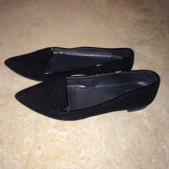 Black Embossed Stuart Weitzman Pointed Toe Flats - image 2