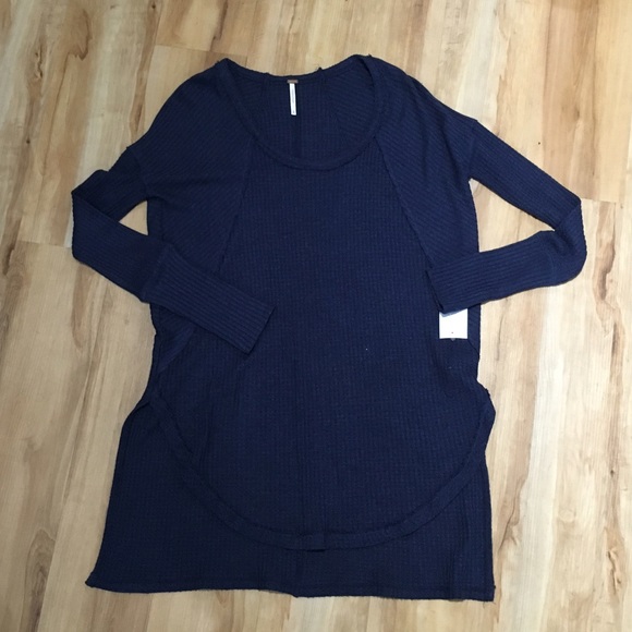 FREE PEOPLE Hi Low Ventura Drippy Thermal Navy - Picture 4 of 4