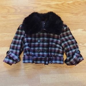 FOREVER 21 Black & Red Checkered Wool Crop Coat