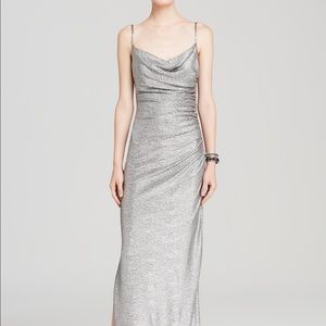 Gown - Spaghetti Strap Metallic Knit Ruched