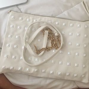 Large white studded clutch