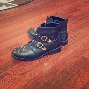 Leather Booties with gold rhinestones