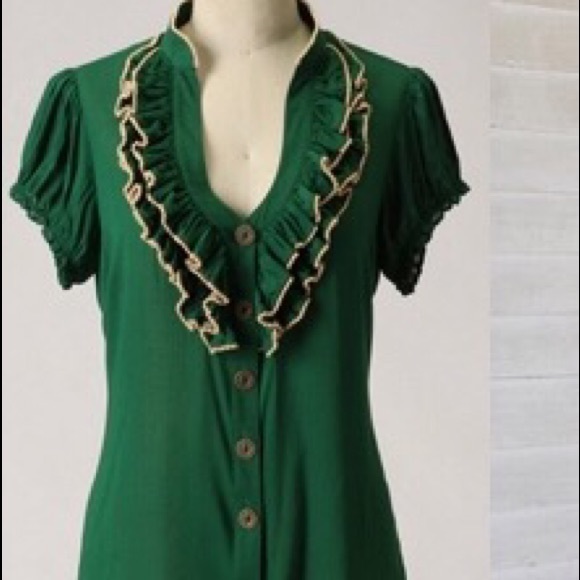 Green Ruffled Anthropologie Top