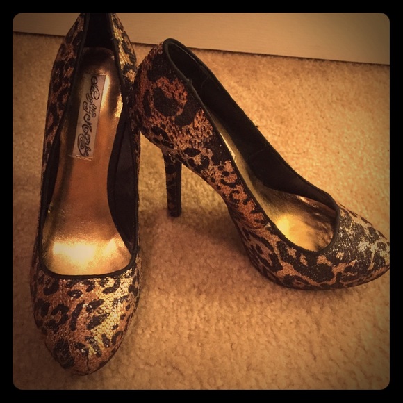 naughty monkey Shoes - Sequin cheetah heels. Size 7. Never worn