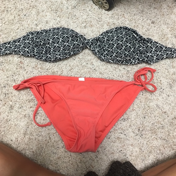 Black white coral damask swim suit