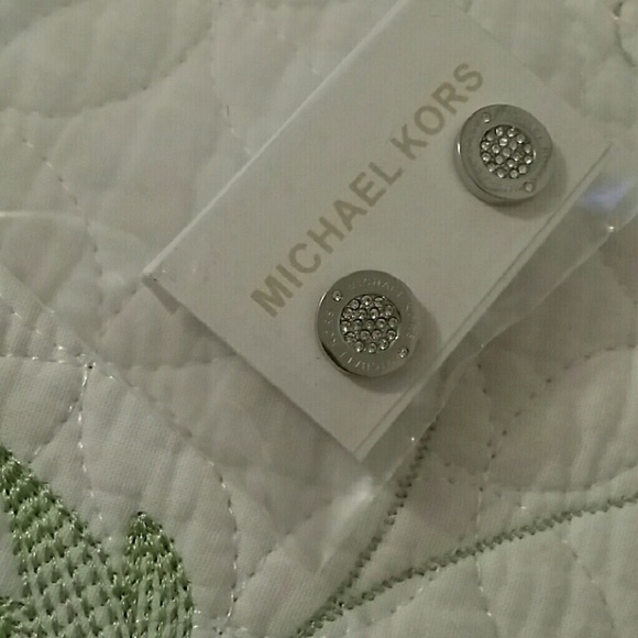 Michael Kors Jewelry - Auth Michael Kors Logo Pave Earrings/Silver