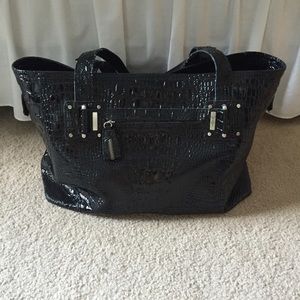 Black faux leather large tote