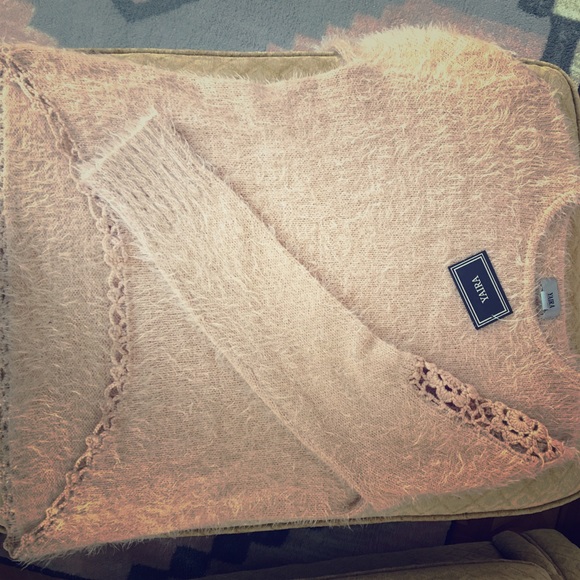 Fuzzy blush hi-low sweater