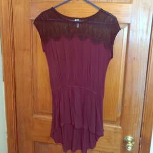 High Low Burgundy Lace Top