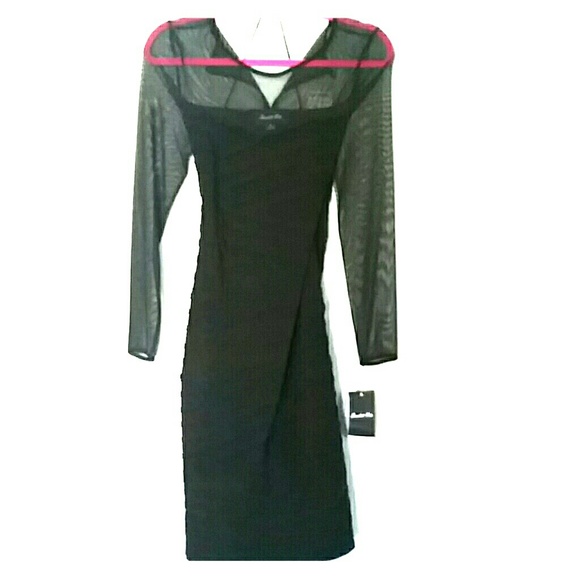 Black sheer sleeve cocktail dress