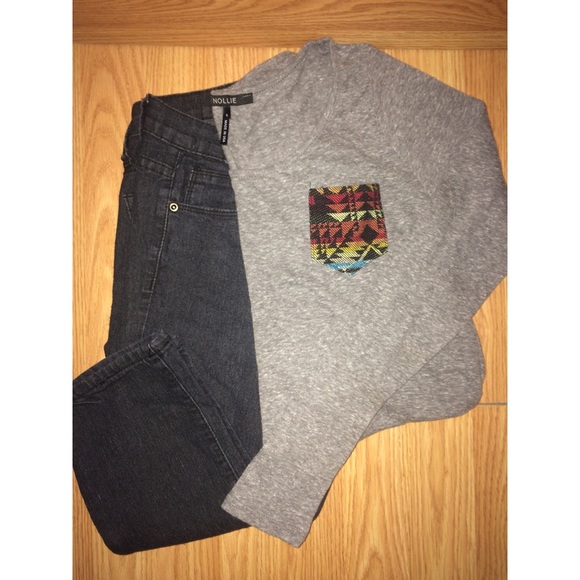 Nollie long sleeve grey tribal print pocket - Picture 2 of 3