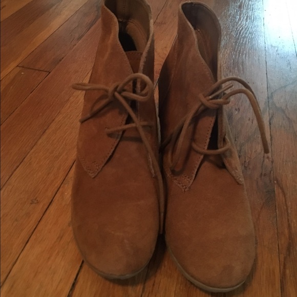 Tan wedge booties