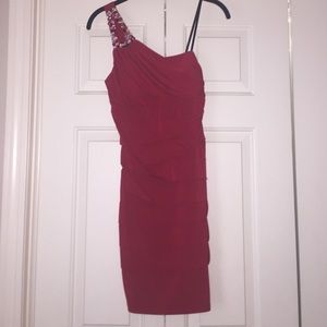 Red one shoulder dress worn once