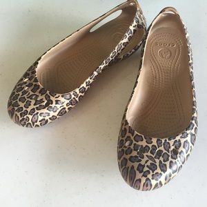 Crocs, leopard print flat with side cut out size 8