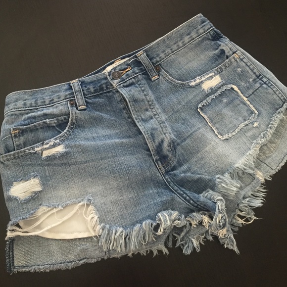 Distressed High Waisted Denim Shorts