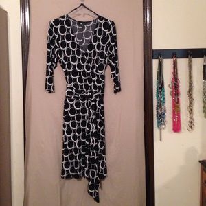 Black and White Faux-Wrap Dress