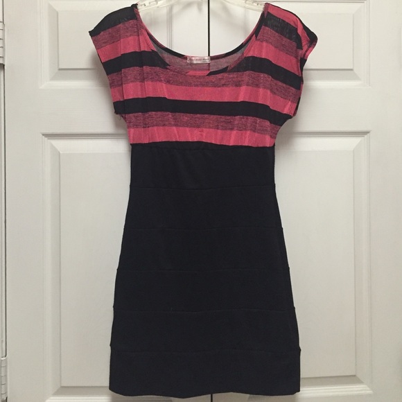 Dark Pink and Black Bandage Mini Dress