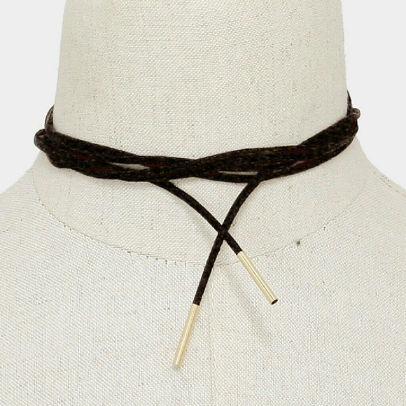 Gold and black suede tie choker necklace open ends