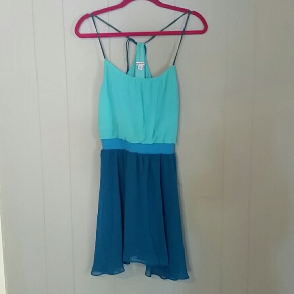 Teal blue strap pull dress