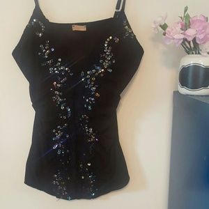 Sequined fitted party top. Adjustable straps. NWOT