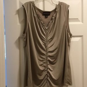 Tan silky sleeveless top with braided detailing