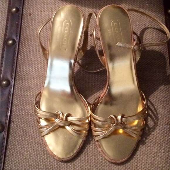 Coach Brand Metallic Gold Strappy Sandals