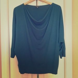 Eileen Fisher draped green real blouse 3/4 sleeve