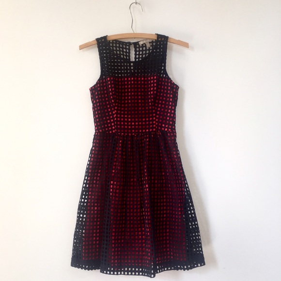 Soft black and red eyelet fit + flare party dress
