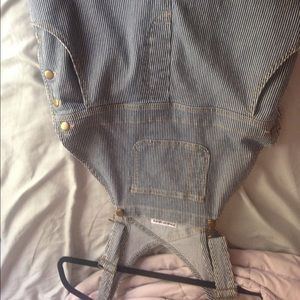 A pair of striped overalls from American apparel