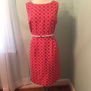NWOT red Tahari geometric sheath dress with belt