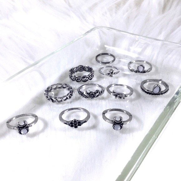 BOHO Pagan Moon Ankh Celtic Floral 10 Ring Set - Picture 4 of 4