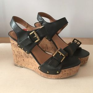 NWT black cork wedge sandles