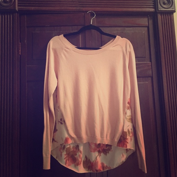 Floral mixed media high low sweater