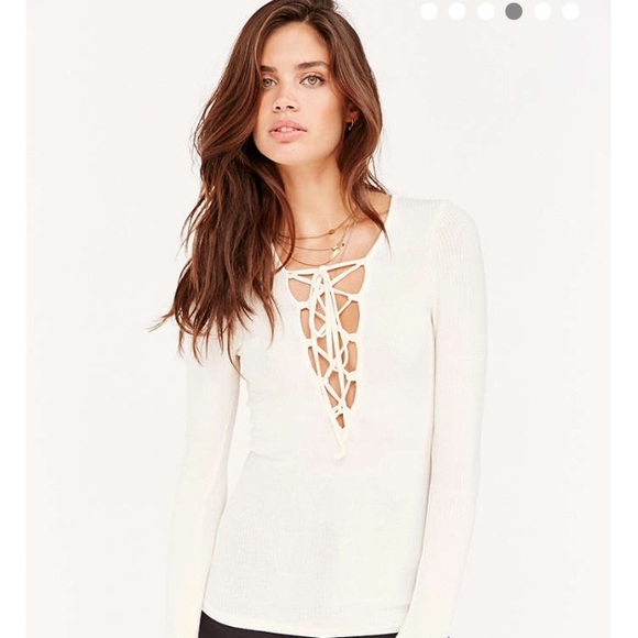 Urban Outfitters Tops - Urban Outfitters bodycon plunge lace up top-NWT!