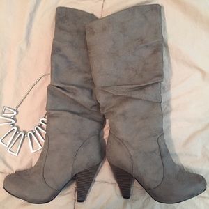 Stacked Heel Taupe Boots