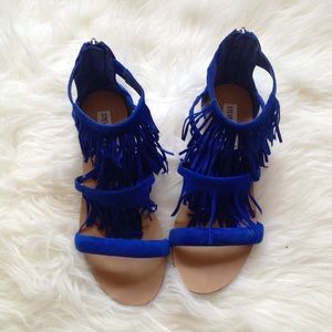 Steve Madden Blue Fringe Layered Sandals
