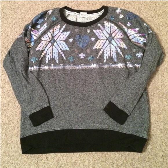 VS PINK bling crew neck snowflake L