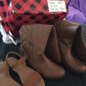 One pair of sandals and one pair of boots new.