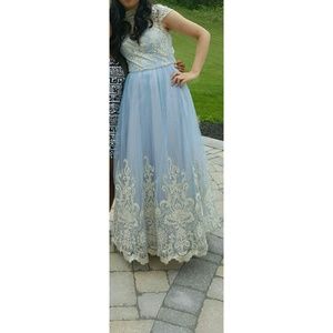 Vintage blue and gold formal/prom dress