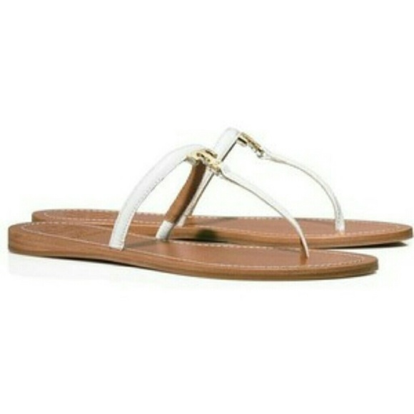 NEW TORY BURCH WHITE T LOGO LEATHER SANDALS - Picture 3 of 4