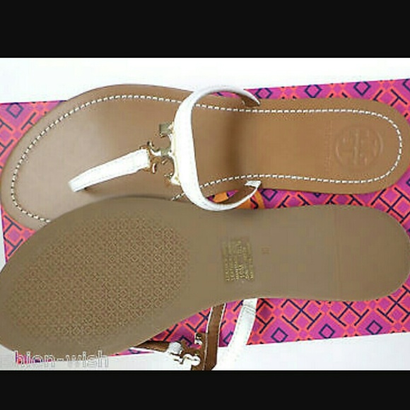 NEW TORY BURCH WHITE T LOGO LEATHER SANDALS - Picture 4 of 4