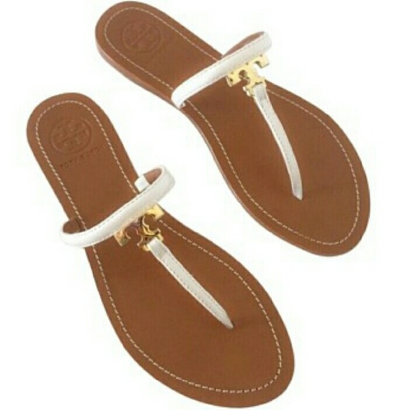 Tory Burch Shoes - NEW TORY BURCH WHITE T LOGO LEATHER SANDALS